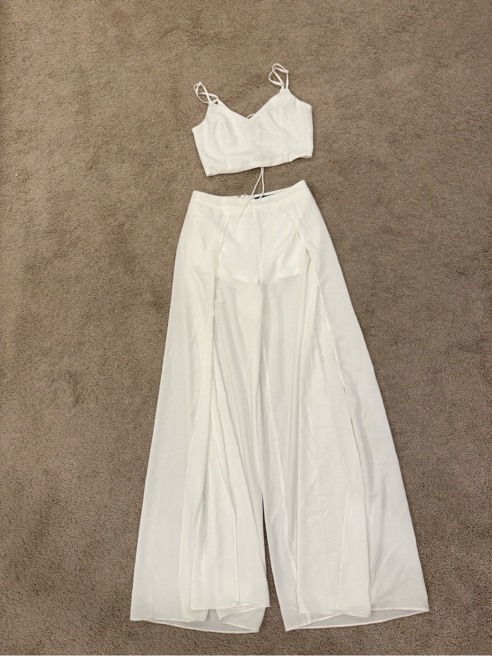 Lulu's White Wide-Leg Palazzo Pants & Cropped Camisole Set